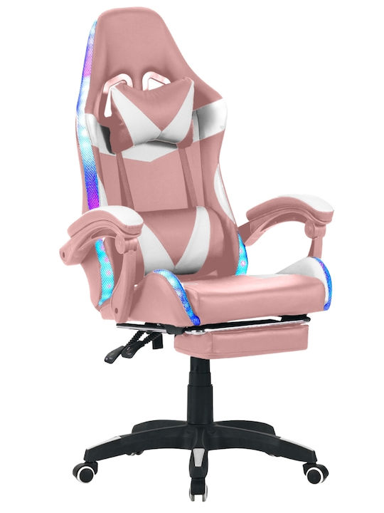 2610334593-3 Gaming Chair with RGB Lighting and Footrest Pink