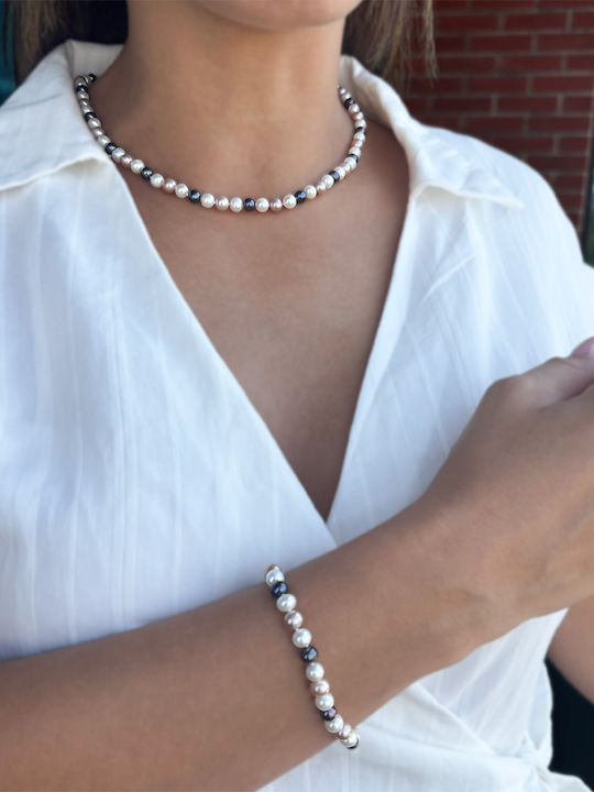 Margaritari Set with Necklace & Bracelet from Gold 14K with Pearls