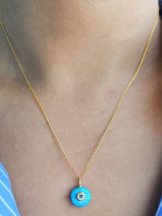 Pendant 925 Silver Gold Plated Turquoise Zircon F126575t