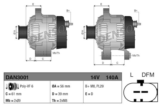 Generator Alternator Denso Dan3001