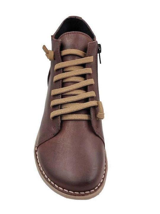Leather Women's Ankle Boots Burgundy
