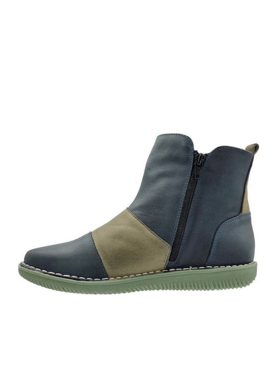 Leder Stiefeletten Damen Blau