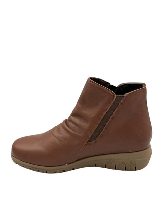 Leather Women's Ankle Boots Platform Tabac Brown