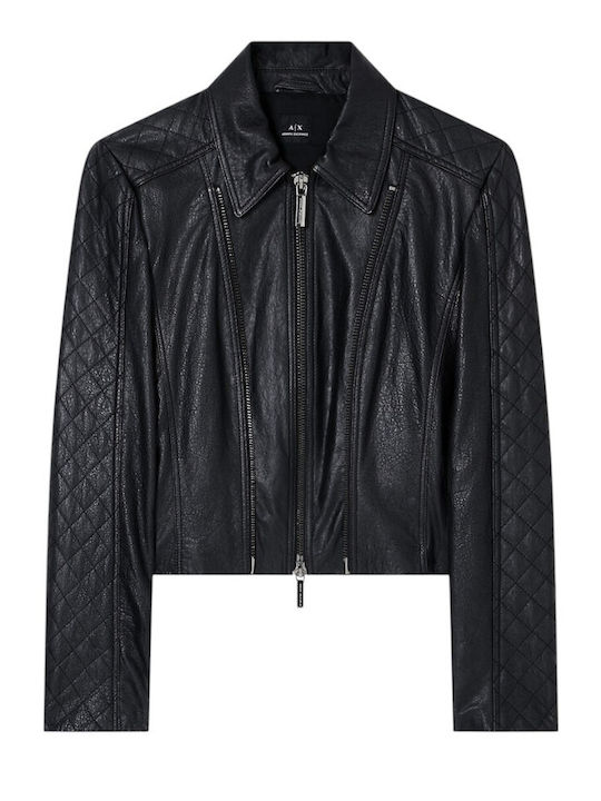 Women's Long Lifestyle Leather Jacket for Winter Black