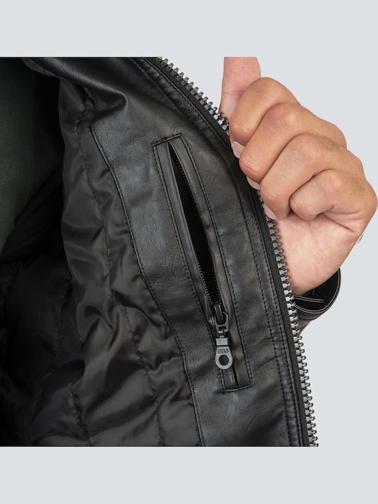 Faux Leather Jacket Biker Black