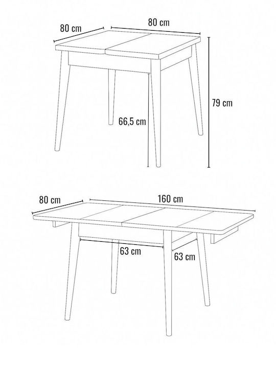 Totem Table Dining Room Extendable Wooden with Plastic Frame Travertine Black 80x80x75cm
