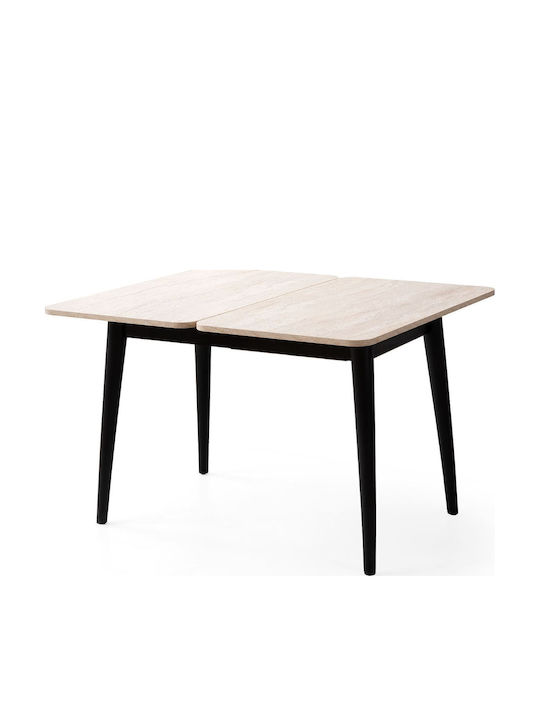 Totem Table Dining Room Extendable Wooden with Plastic Frame Travertine Black 80x80x75cm