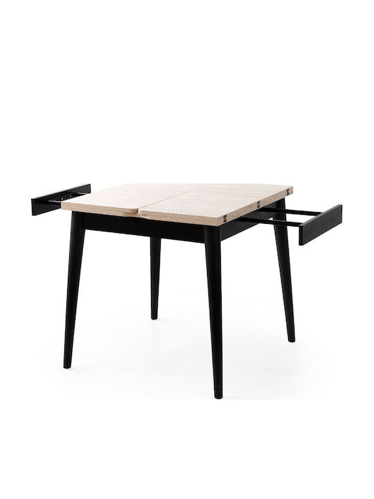 Totem Table Dining Room Extendable Wooden with Plastic Frame Travertine Black 80x80x75cm