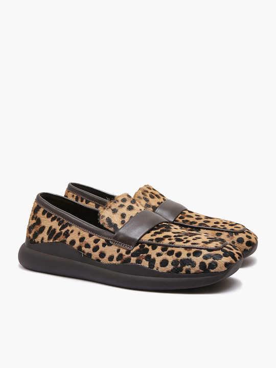 Leder Damen Loafers in Beige Farbe