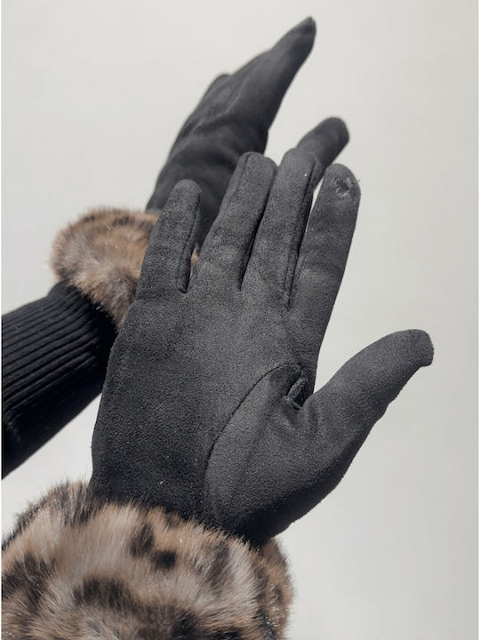 Women's Fleece Gloves with Fur Black Women's Fleece Gloves with Fur Black