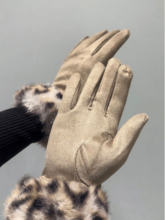 Women's Fleece Gloves with Fur Beige Women's Fleece Gloves with Fur Beige