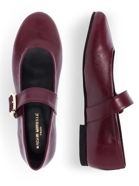 Leder Damen Ballerinas mit Riemchen Burgundisch