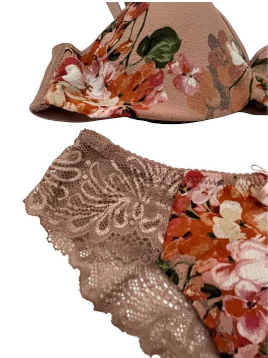 Jadea Lace Underwear Set with Bra & Brazil mocha