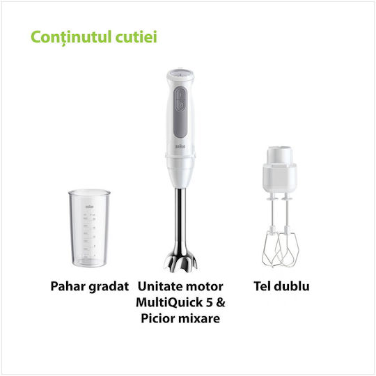 Braun MultiQuick 5 Ръчен Блендер с Неръждаема Пръчка 1000W Бял