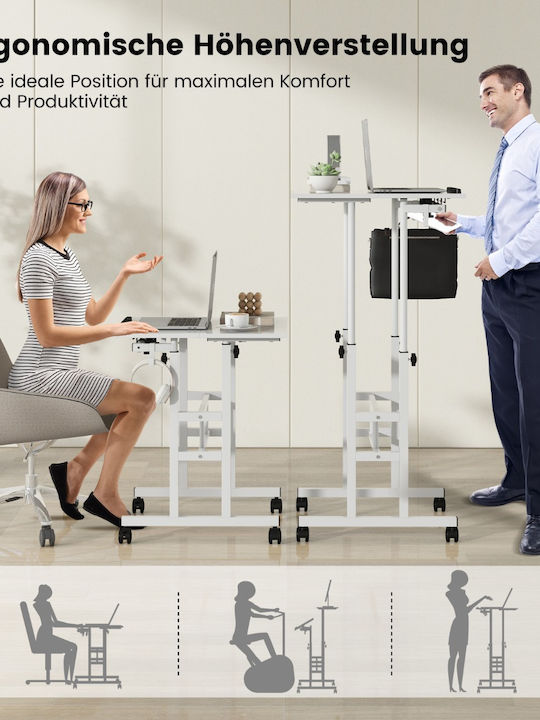 Desk Wooden White with Metal Legs & Adjustable Height 60x30x72cm