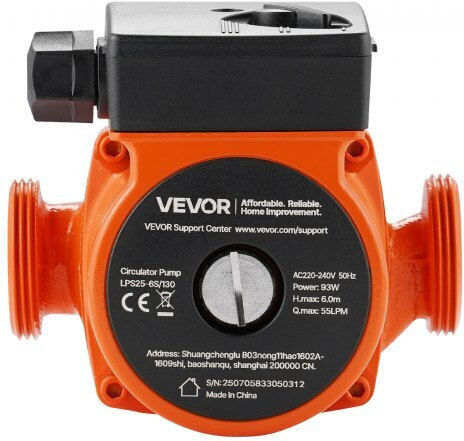 Κυκλοφορητής Vevor Lps25-6s/130 Χυτοσίδηρο 1/8 Hp 220-240v 55 Lpm Αντλία Κυκλοφορίας Ζεστού Νερού Ανακυκλοφορία Σύνδεση Σπείρωμα Ρύθμιση 3 Ταχυτήτων Αθόρυβη Λειτουργία Σύστημα Θέρμανσης Σπιτιού