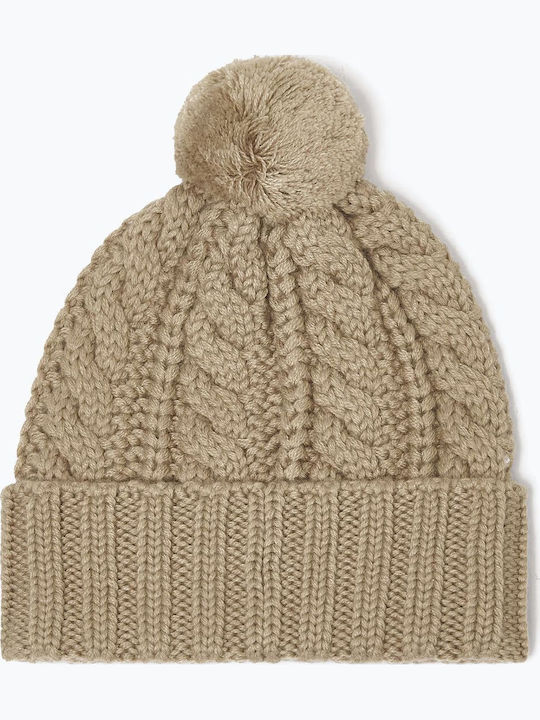Harper Pom Beanie Unisex Beanie Gestrickt in Beige Farbe