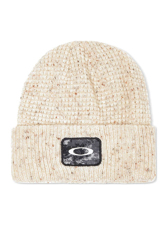 Ellipse Patch Waffle Beanie Unisex Căciulă cu Tricotaj Rib în culoarea Bej