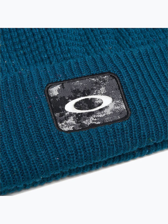 Ellipse Patch Waffle Beanie Unisex Σκούφος με Rib Πλέξη σε Μπλε χρώμα