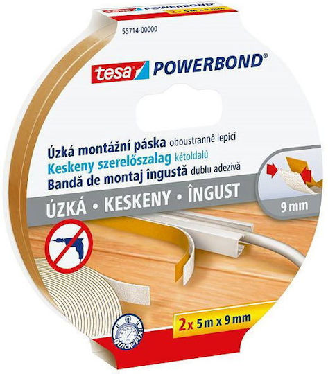 Tesa Powerbond Αυτοκόλλητη Αφρώδης Ταινία Διάφανη 2mx9mm 2τμχ