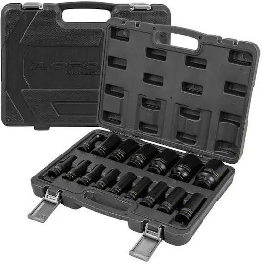 JCB Long Pneumatic Sockets With 1/2" Frame Host HEX Set 16 Pieces