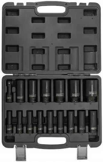 JCB Long Pneumatic Sockets With 1/2" Frame Host HEX Set 16 Pieces