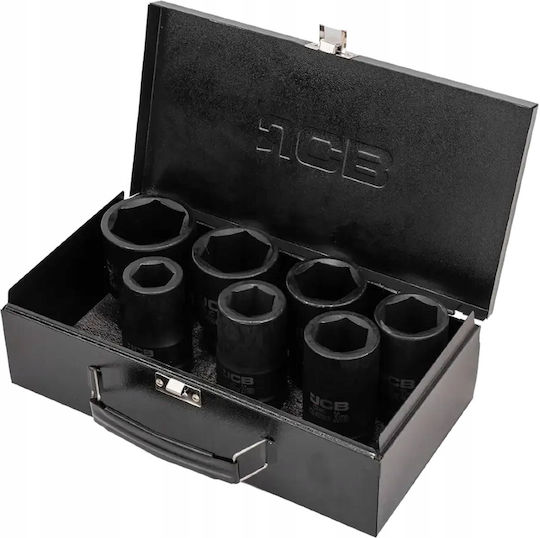 JCB Long Pneumatic Sockets with 1" Frame Host HEX Set 7 Pieces