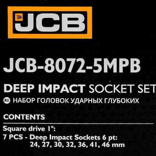 JCB Long Pneumatic Sockets with 1" Frame Host HEX Set 7 Pieces