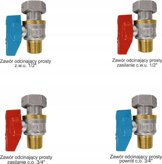 Samee Samee Universales Ventil-Set Gerade Gasheizkessel Doppelbetrieb 2 Stück x 1/2" + 2 Stück x 3/4" Zbp-kit-22-u
