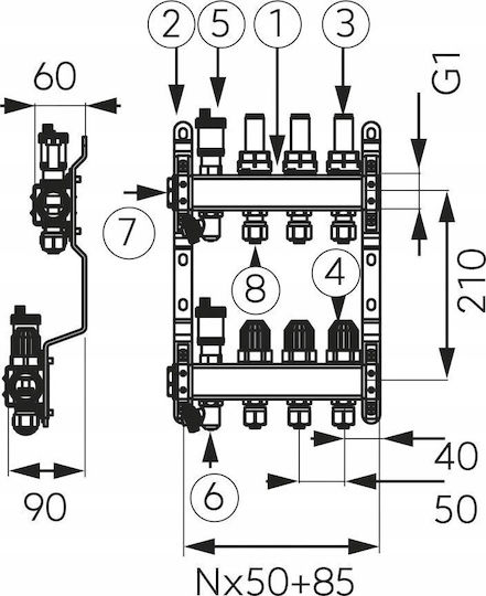 Steel Distributor 5-Way Thermostatic Flow Valve Std Ferro Tg.f.roz.sn-rzp05s