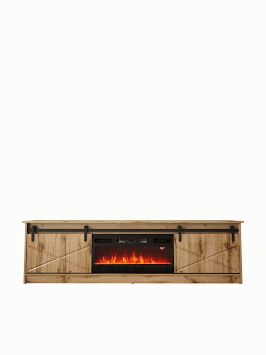 TV Stand Cornered Wooden with Wheels & LED Lighting Oak Wotan L200xW56.7xH35cm