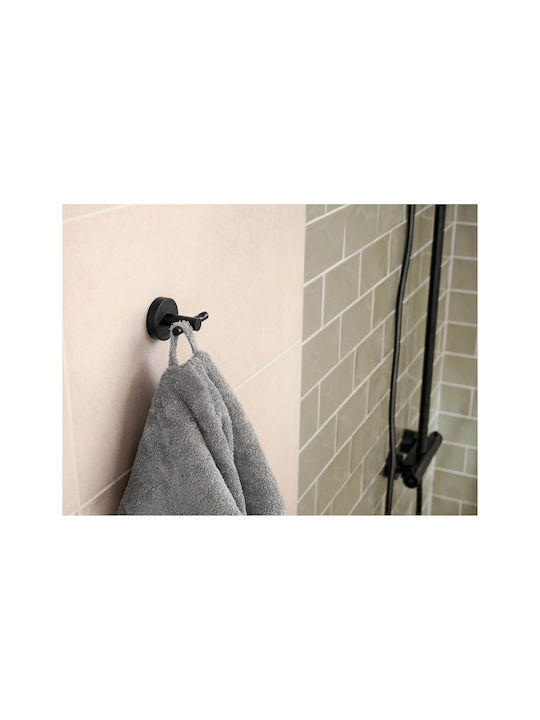 Tesa Double Wall-Mounted Bathroom Hook Black