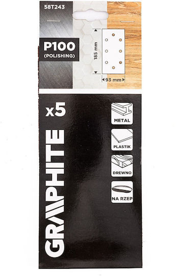 Graphite Γυαλόχαρτο K100 με Τρύπες 93x185mm Σετ 5τμχ
