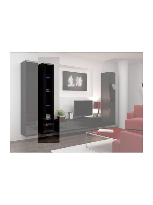 Vigo 180 Витрина за дневна от ПДЧ със стъкло Черен / Черен Гланц 40x30x180см