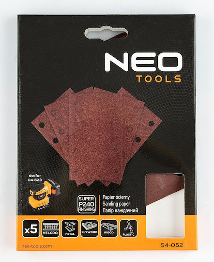 Neo Tools Γυαλόχαρτο K240 με Τρύπες 80x130mm Σετ 5τμχ