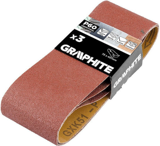 Graphite Sanding Belt K60 75x457mm Set 3pcs