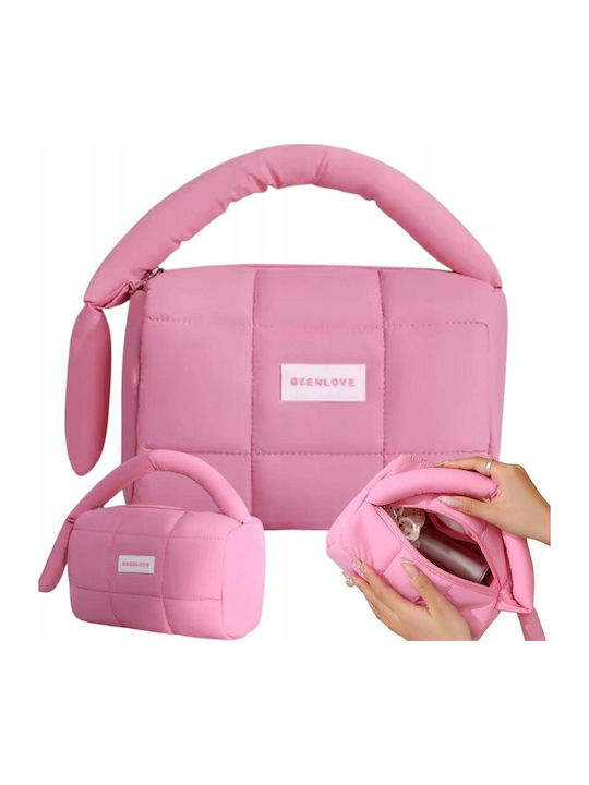 Ecarla Women's Quilted Pink Cosmetic Case Ks140r 18.5 X 12.5 X 13 Cm