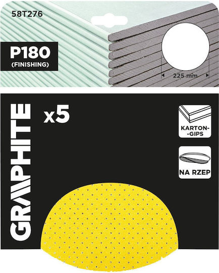 Graphite Φύλλο Λείανσης Έκκεντρου Τριβείου K180 με Τρύπες 225x225mm Σετ 5τμχ