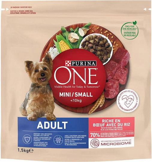 Purina One 1.5kg Trockenfutter für erwachsene Hunde kleiner Rassen mit Rindfleisch und Reis
