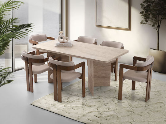 Loft Tisch Speisesaal Holz Travertine Beige 180x90x77cm