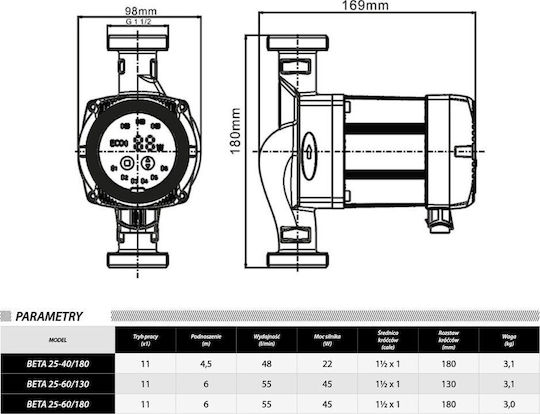 Beta Electronic Circulator Pump Heating 180mm