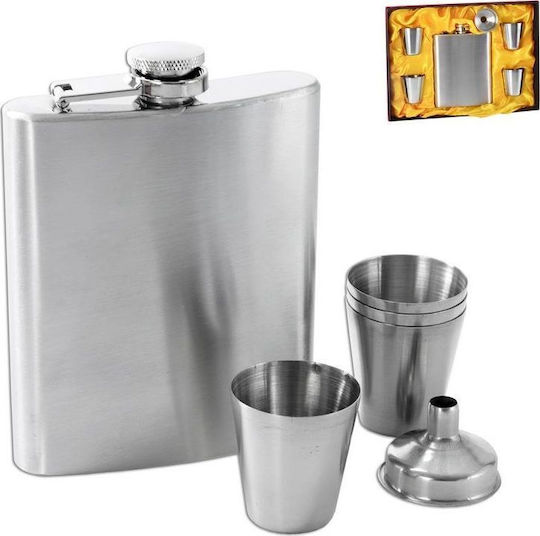 Excellent Houseware Σετ Φλασκί Ανοξείδωτο με Σφηνοπότηρα & Χωνί Γκρι 200ml