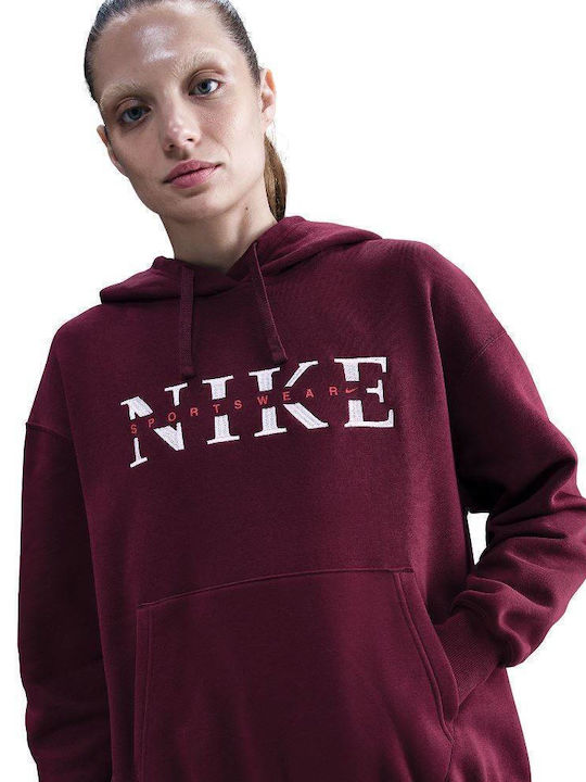 Lang Damen Sweatshirt Kapuzen Bordeaux