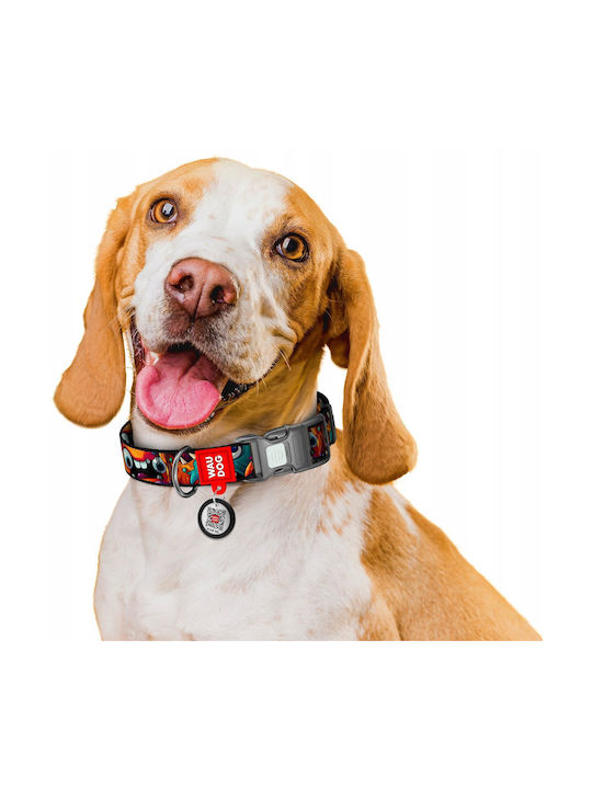 Collar Waudog Nylon Nylon Collar QR Passport Plastic Fastex Toothed Monsters Pattern M 20mm/28-40cm
