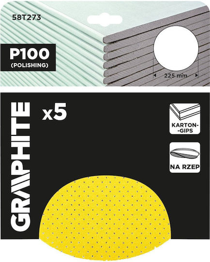 Graphite Φύλλο Λείανσης Έκκεντρου Τριβείου K100 με Τρύπες 225x225mm Σετ 5τμχ