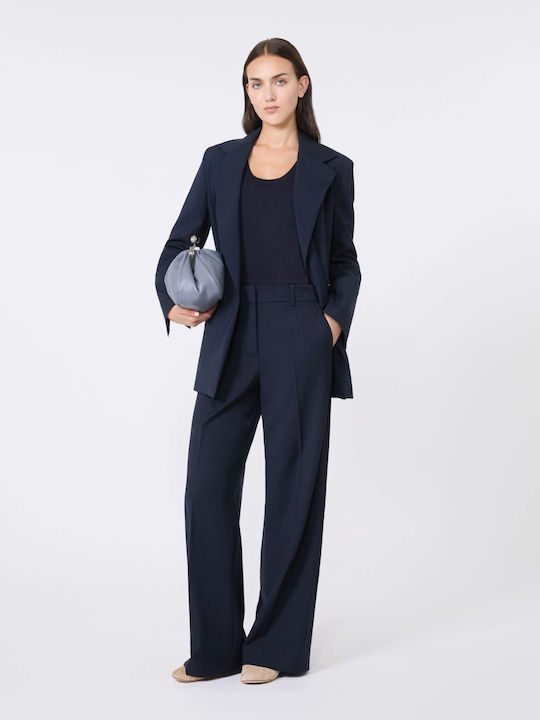 Wool Women's Fabric Trousers in Palazzo Fit Blue