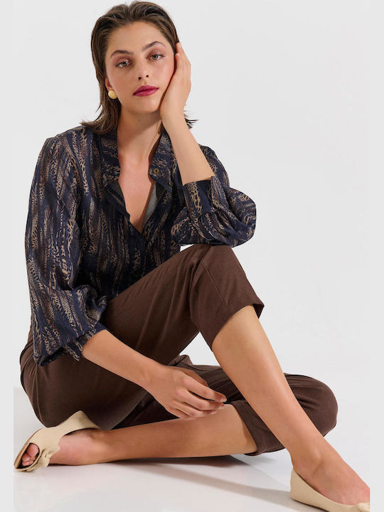Dama Talie înaltă Tesatura Capri Pantaloni cu Croială Normală Brown