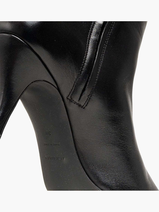 Schwarze Damenstiefel aus Leder Über dem Knie