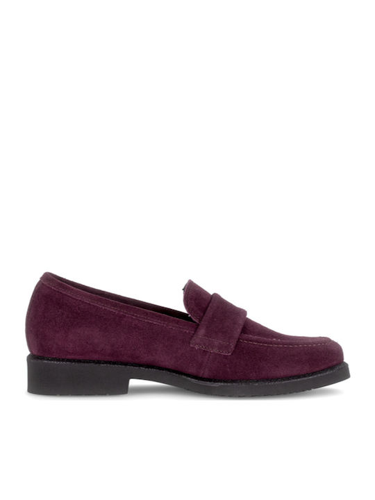Leather Women's Moccasins in Burgundy Color