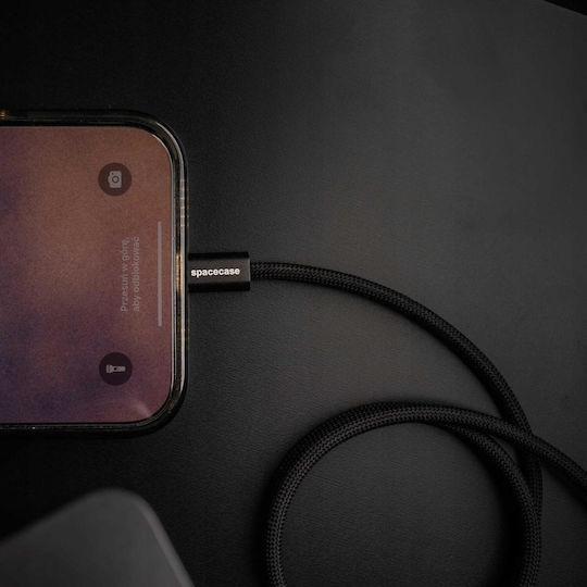 Spacecase Магнитен / Плетена USB 2.0 Кабел USB-C мъжки - USB-A мъжки 32W Черен 1м